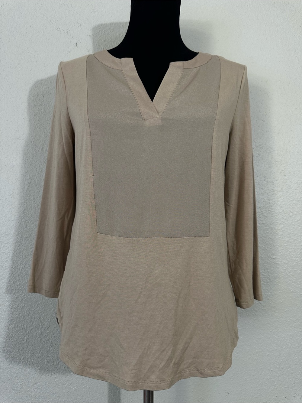 Calvin Klein Taupe Split-Neck Long Sleeve Top